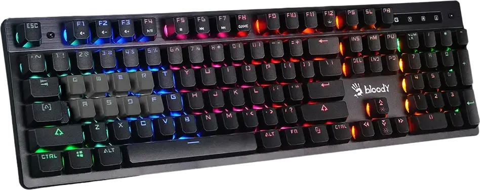 Bloody B500N Gaming Keyboard, Mecha-Like Hybrid Switches, 5-Zone Neon RGB Backlighting, Water-Resistant Design, 1ms Response Time, USB Wired, Black