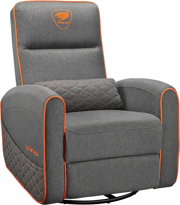 Cougar FIDOM Gaming Swivel Recliner Rocker Sofa, Grey | Orange, Trimotion System, Breathable Imitation Linen, Foldable Footrest, 150kg Capacity, 750x940x1030mm