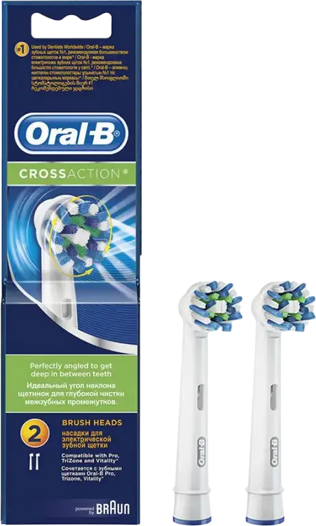 Oral-B CrossAction Replacement Brush Heads, White, Medium Stiffness, X-Filament Bristles with Wear Indicator, Compatible with Pro, TriZone, Vitality, Pack of 2
