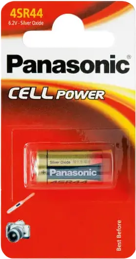 Panasonic 4SR-44L Silver-Oxide Battery SR44 1.55V 180mAh High-Voltage Cell for Cameras and Electronics, 11.6mm x 5.4mm, Non-Rechargeable