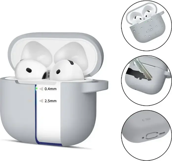 Tech Protect Silicone Hook Case for Apple AirPods 4, Impact-Resistant Scratch-Proof Protective Cover with Carabiner, Wireless Charging Support
