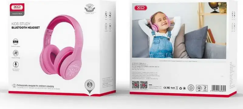 XO BE26 Kids Bluetooth Headphones, Wireless/Wired On-Ear Headset with Integrated Mic, Pink, 40mm Drivers, 18h Battery, USB-C Charging, Foldable Design, 1.2m Cable, 3.5mm Jack