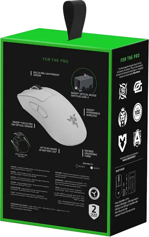 Беспроводная игровая мышь Razer DeathAdder V3 Pro, оптический сенсор Focus Pro 30K, 30 000 DPI, переключатели Gen-3, HyperSpeed Wireless, Белый, RZ01-04630200-R3G1