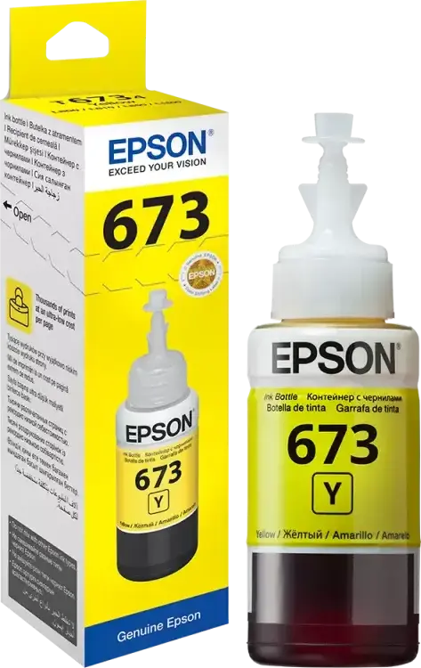 Epson T673 Yellow Dye-Based Refill Ink 70ml for L Series EcoTank Printers L800 L805 L810 L850 L1800, High Yield Photo Printing