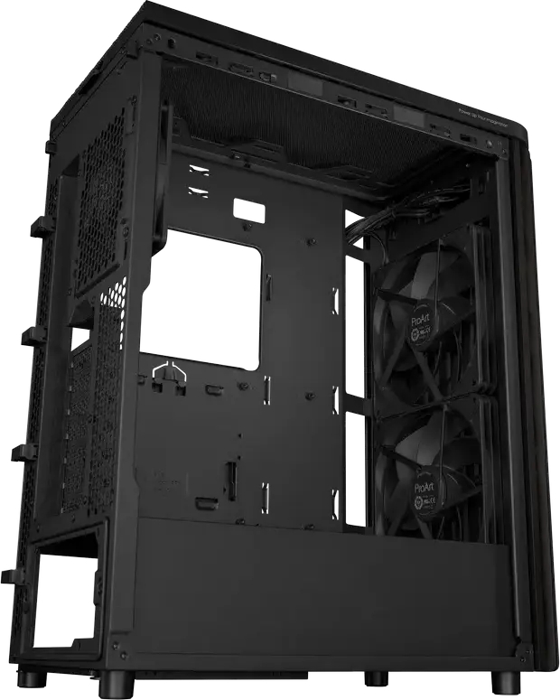 Carcasa Midi-Tower ASUS ProArt PA401 Wood Edition, Panou frontal lemn de Frasin FSC, Sticla Temperata, ATX/mATX/ITX, 3 Ventilatoare, USB-C 20Gbps, Negru