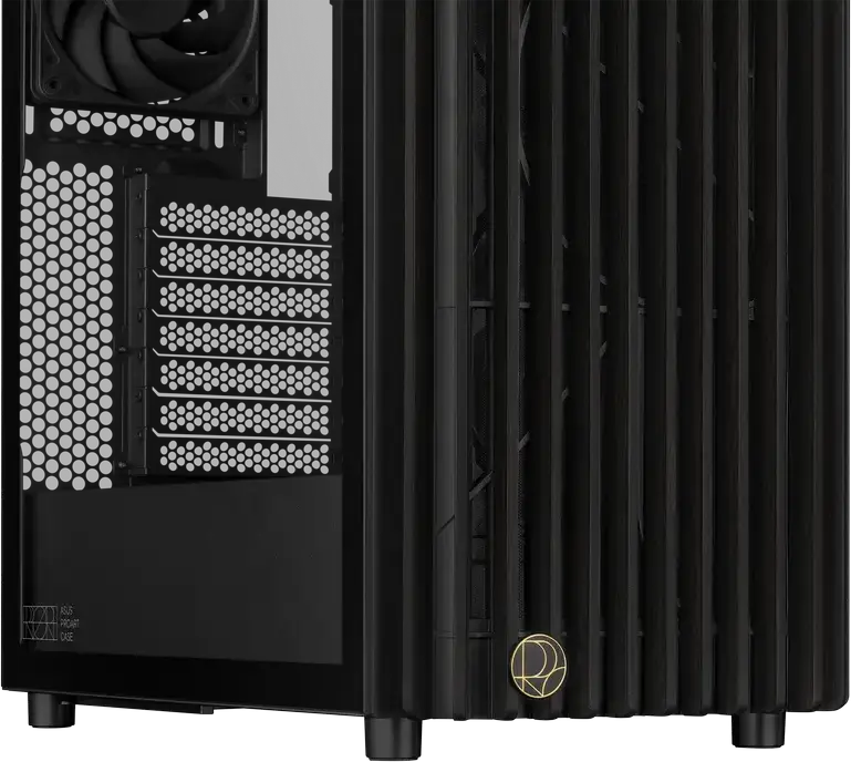 Carcasa Midi-Tower ASUS ProArt PA401 Wood Edition, Panou frontal lemn de Frasin FSC, Sticla Temperata, ATX/mATX/ITX, 3 Ventilatoare, USB-C 20Gbps, Negru