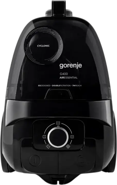 Aspirator cu container Gorenje VCE01G4AEBK G400 AIRESSENTIAL, Putere 800W, Recipient Praf 3.3L, Tub Metalic Telescopic, Negru