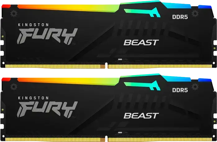 Kingston FURY Beast RGB 64GB (2x32GB) DDR5 5600MHz PC5-44800 CL36 Kit Memorie RAM KF556C36BBEAK2-64, Intel XMP 3.0, AMD EXPO, Dual-Rank, Radiator Negru
