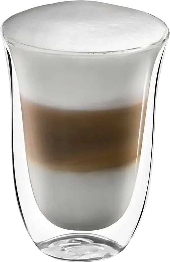 Pahare pentru Latte Macchiato DeLonghi DLSC312 cu perete dublu, 220ml, sticla borosilicate suflata manual, set de 2 bucati, transparente, rezistente la lavabila