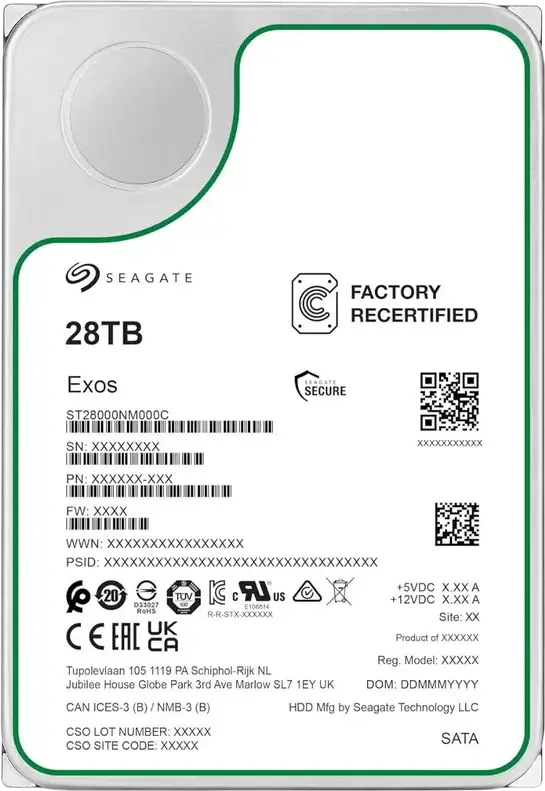 Seagate Exos ST28000NM000C 28TB 3.5-inch SATA-3 (6 Gb/s) 7200 RPM 512MB Cache Enterprise Hard Drive - Factory Recertified