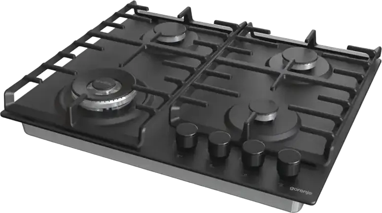 Газовая варочная панель Gorenje GW 642 SYB, 4 конфорки с WOK, поверхность из нержавеющей стали, чугунные решетки, электроподжиг, 60 см, черный