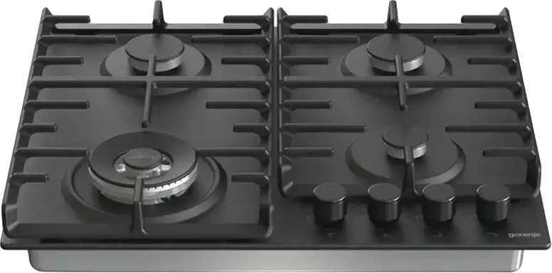 Газовая варочная панель Gorenje GW 642 SYB, 4 конфорки с WOK, поверхность из нержавеющей стали, чугунные решетки, электроподжиг, 60 см, черный