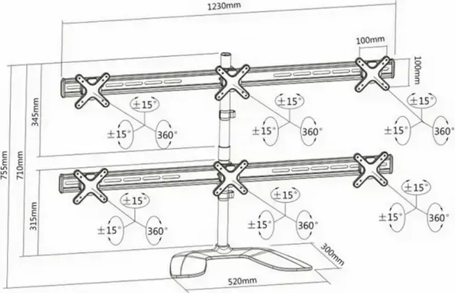 Reflecta PLANO DeskStand 23-1010 S Desktop Monitor Mount for 6 Screens 13-23 inch VESA 75x75 100x100 Metal Silver Table Clamp
