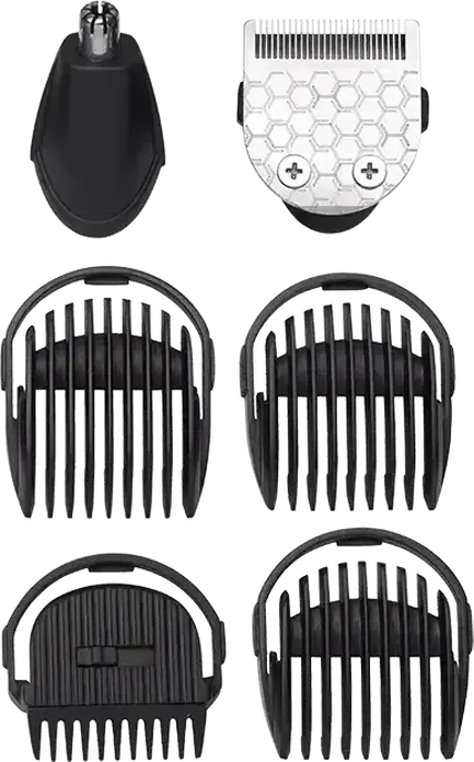 Мультитриммер 6-в-1 BaByliss MT725E, самозатачивающиеся лезвия из нержавеющей стали, длина стрижки 0.4-7 мм, моющиеся насадки, LED-индикатор, Цвет: черный