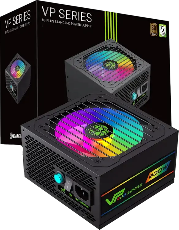 Блок питания Gamemax VP-800-RGB-S 800W, 80+ Bronze, ATX, ARGB LED подсветка, Active PFC, гидравлический вентилятор 120мм, немодульный
