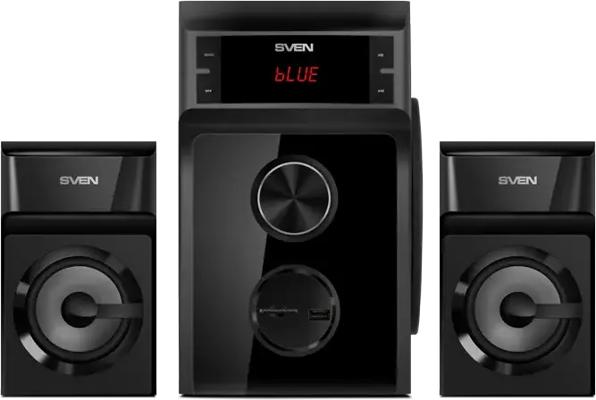 SVEN MS-301 2.1 Multimedia Speaker System, 46W Total Power, Bluetooth, USB, SD Card, MDF Casing, TFT LED Display, Remote Control, Black