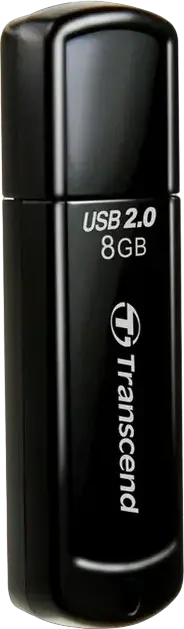 Stick USB Transcend JetFlash 350 8 GB USB 2.0, Conector Type-A, Design Slim Portabil cu Capac Protector si Gaura pentru Cordon, Negru