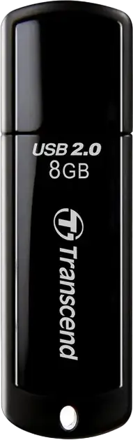 Stick USB Transcend JetFlash 350 8 GB USB 2.0, Conector Type-A, Design Slim Portabil cu Capac Protector si Gaura pentru Cordon, Negru
