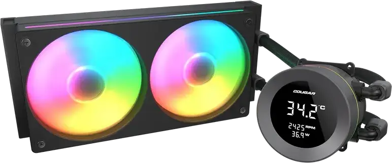 Cougar Poseidon Vistek ARGB 240 Liquid CPU Cooler CGR-PSDVARGB-B-240, 1.9" Digital Display, Dual 120mm PWM Fans, Aluminum Radiator for Intel LGA 1851/1700 & AMD AM5