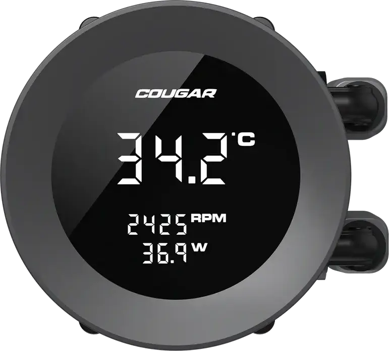 Cougar Poseidon Vistek ARGB 240 Liquid CPU Cooler CGR-PSDVARGB-B-240, 1.9" Digital Display, Dual 120mm PWM Fans, Aluminum Radiator for Intel LGA 1851/1700 & AMD AM5
