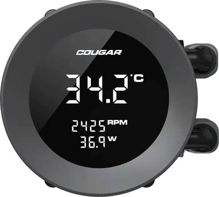 Cougar Poseidon Vistek ARGB 240 Liquid CPU Cooler CGR-PSDVARGB-B-240, 1.9" Digital Display, Dual 120mm PWM Fans, Aluminum Radiator for Intel LGA 1851/1700 & AMD AM5