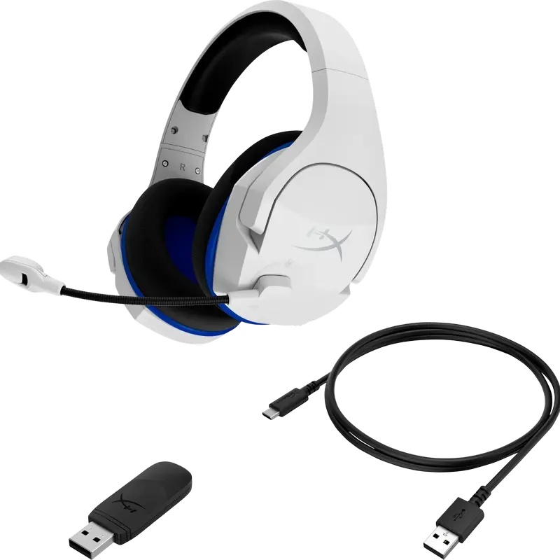 HyperX Cloud Stinger Core Wireless Gaming Headset HHSS1C-KB-WT/G, 2.4GHz Wireless, Noise-Cancelling Swivel-to-Mute Mic, 17h Battery, PS5, PS4, PC, White
