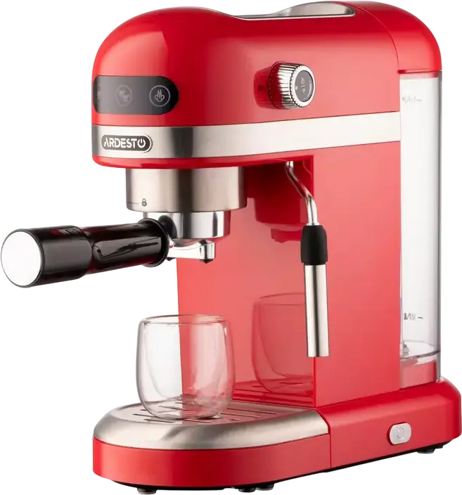 Espressor Manual Ardesto YCM-E1501, 1350W, Pompa Italiana ULKA 20 Bar, Control PID Ecran Tactil, Rezervor Apa 1.4L, Spumator Lapte, Rosu