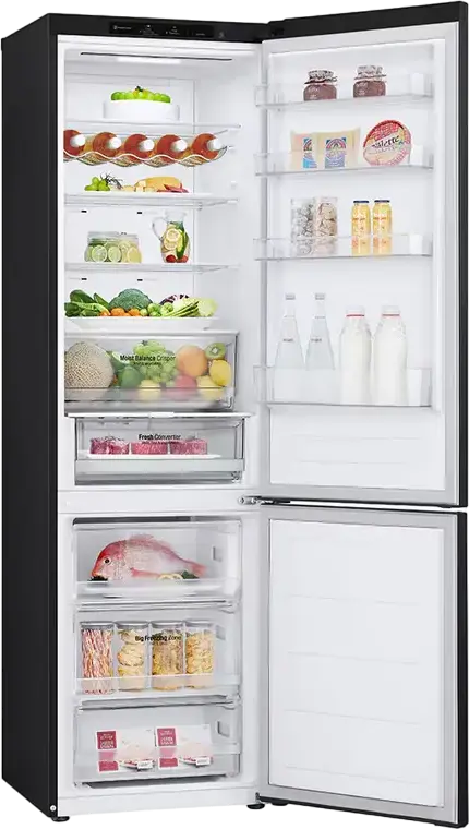 LG GBV3200DEP Freestanding Combi Fridge Freezer, No Frost, 387L, Graphite Black, Smart Inverter Compressor, DoorCooling+, LINEARCooling, 59.5x203x68.2 cm