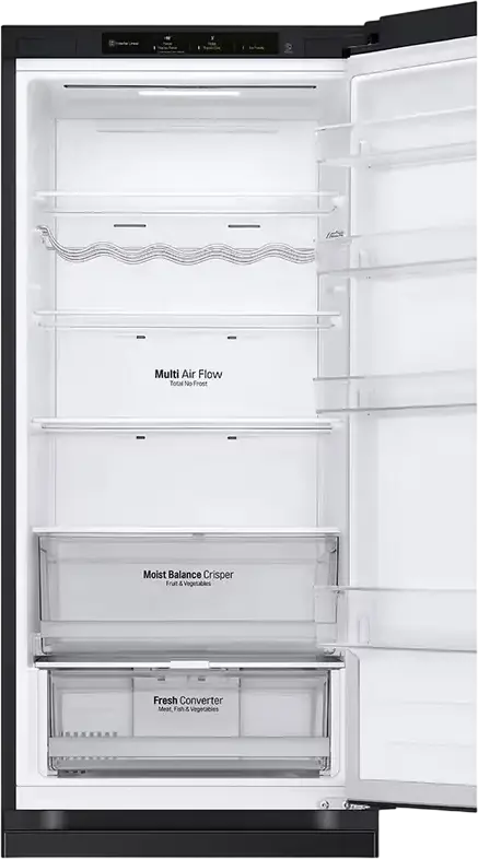 LG GBV3200DEP Freestanding Combi Fridge Freezer, No Frost, 387L, Graphite Black, Smart Inverter Compressor, DoorCooling+, LINEARCooling, 59.5x203x68.2 cm