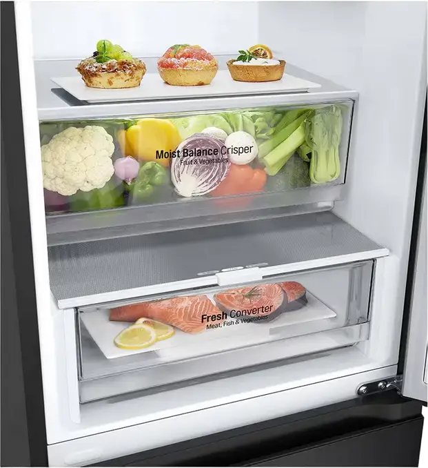 LG GBV3200DEP Freestanding Combi Fridge Freezer, No Frost, 387L, Graphite Black, Smart Inverter Compressor, DoorCooling+, LINEARCooling, 59.5x203x68.2 cm