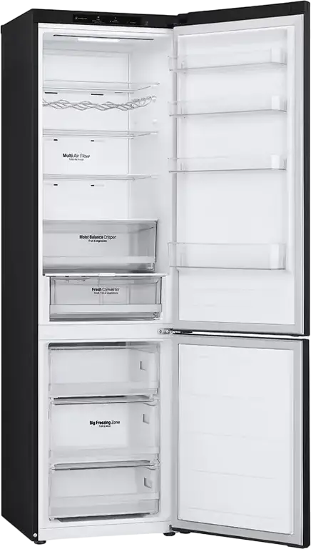 LG GBV3200DEP Freestanding Combi Fridge Freezer, No Frost, 387L, Graphite Black, Smart Inverter Compressor, DoorCooling+, LINEARCooling, 59.5x203x68.2 cm