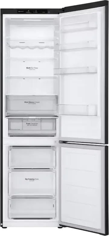 LG GBV3200DEP Freestanding Combi Fridge Freezer, No Frost, 387L, Graphite Black, Smart Inverter Compressor, DoorCooling+, LINEARCooling, 59.5x203x68.2 cm