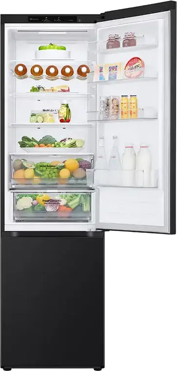 LG GBV3200DEP Freestanding Combi Fridge Freezer, No Frost, 387L, Graphite Black, Smart Inverter Compressor, DoorCooling+, LINEARCooling, 59.5x203x68.2 cm