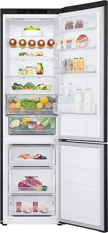 LG GBV3200DEP Freestanding Combi Fridge Freezer, No Frost, 387L, Graphite Black, Smart Inverter Compressor, DoorCooling+, LINEARCooling, 59.5x203x68.2 cm
