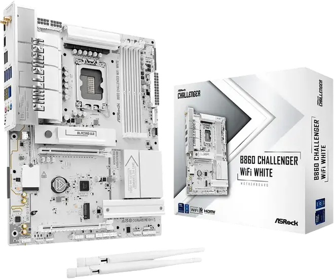 Placa de baza ASRock B860 Challenger WiFi White LGA1851 Intel B860 ATX DDR5 8666+MHz PCIe 5.0 M.2 Gen5 WiFi 7 Bluetooth 5.4 PCB Alb
