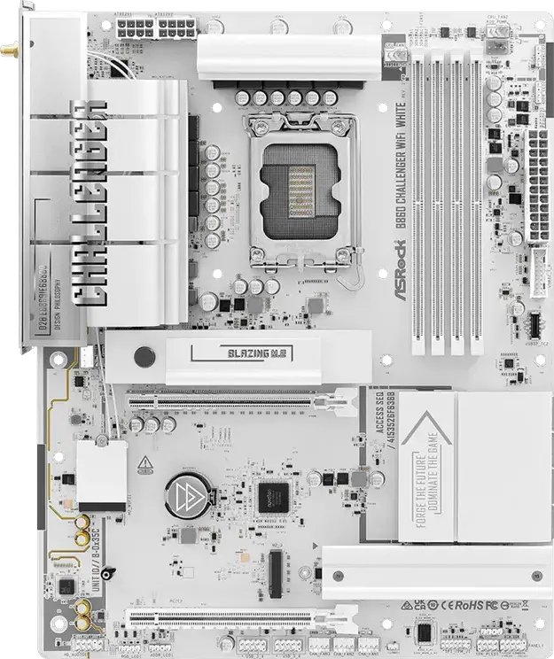 Placa de baza ASRock B860 Challenger WiFi White LGA1851 Intel B860 ATX DDR5 8666+MHz PCIe 5.0 M.2 Gen5 WiFi 7 Bluetooth 5.4 PCB Alb