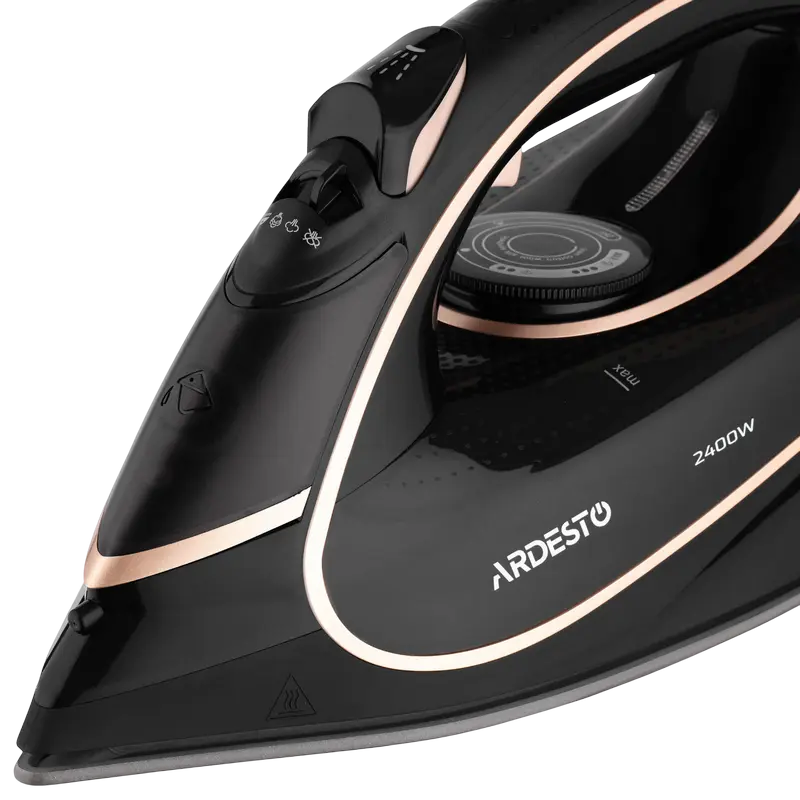Ardesto IR-B2235 Steam Iron, 2400W, Ceramic Soleplate, 450ml Water Tank, 120g/min Steam Boost, Anti-Drip, Auto-Off, Self-Cleaning, Black/Gold