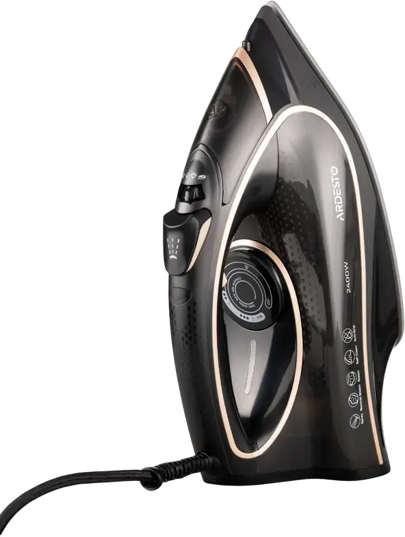 Ardesto IR-B2235 Steam Iron, 2400W, Ceramic Soleplate, 450ml Water Tank, 120g/min Steam Boost, Anti-Drip, Auto-Off, Self-Cleaning, Black/Gold