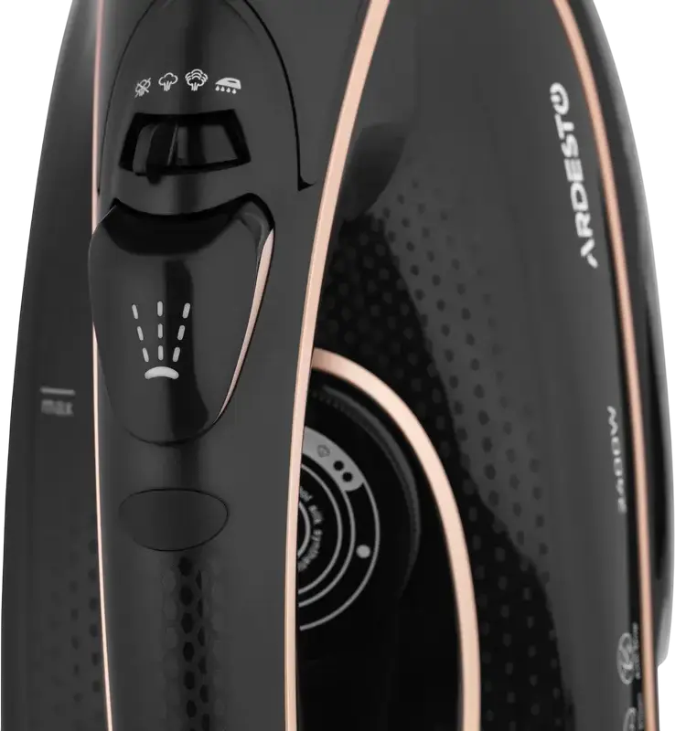 Ardesto IR-B2235 Steam Iron, 2400W, Ceramic Soleplate, 450ml Water Tank, 120g/min Steam Boost, Anti-Drip, Auto-Off, Self-Cleaning, Black/Gold
