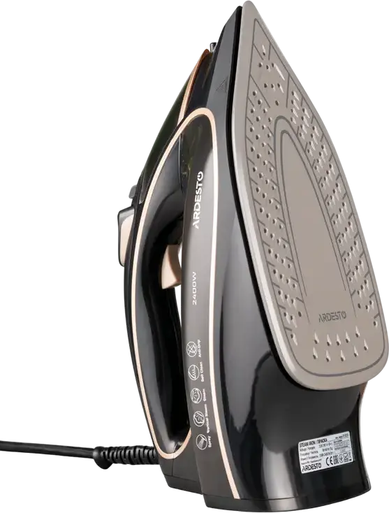 Ardesto IR-B2235 Steam Iron, 2400W, Ceramic Soleplate, 450ml Water Tank, 120g/min Steam Boost, Anti-Drip, Auto-Off, Self-Cleaning, Black/Gold