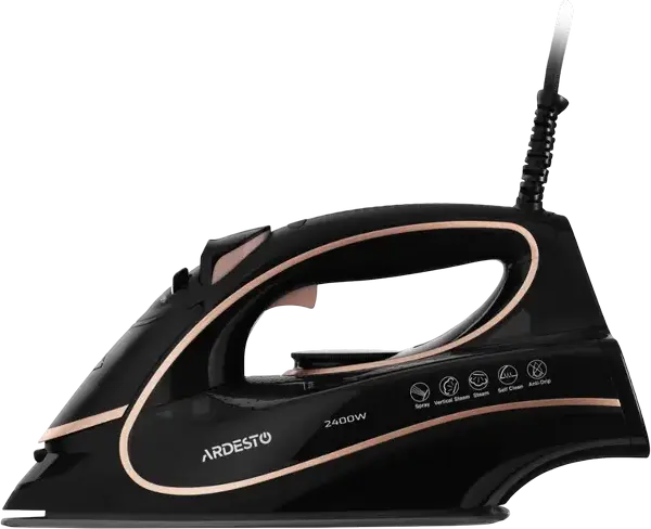 Ardesto IR-B2235 Steam Iron, 2400W, Ceramic Soleplate, 450ml Water Tank, 120g/min Steam Boost, Anti-Drip, Auto-Off, Self-Cleaning, Black/Gold