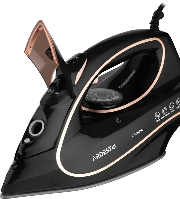 Ardesto IR-B2235 Steam Iron, 2400W, Ceramic Soleplate, 450ml Water Tank, 120g/min Steam Boost, Anti-Drip, Auto-Off, Self-Cleaning, Black/Gold