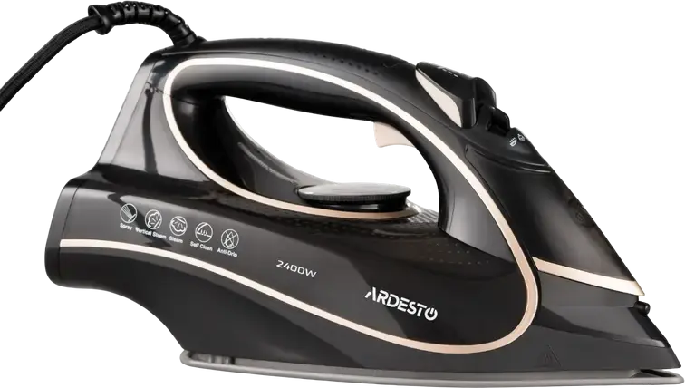 Ardesto IR-B2235 Steam Iron, 2400W, Ceramic Soleplate, 450ml Water Tank, 120g/min Steam Boost, Anti-Drip, Auto-Off, Self-Cleaning, Black/Gold