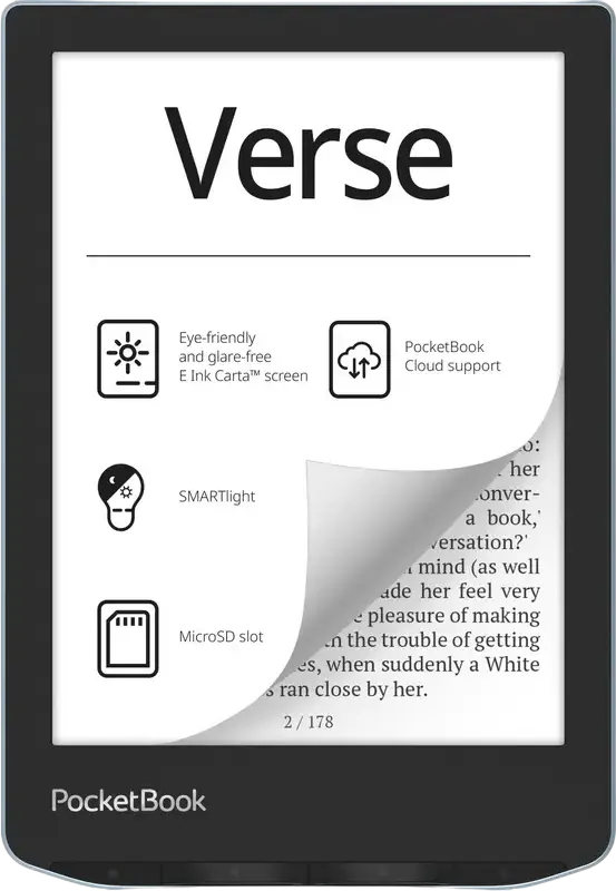 PocketBook Verse 629 (PB629) 6-inch E Ink Carta 1200 eBook Reader, 8GB Memory, SMARTlight Adjustable Lighting, Multi-Touch, Wi-Fi, USB-C, Bright Blue