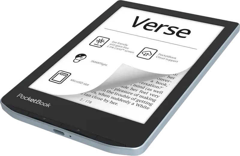 PocketBook Verse 629 (PB629) 6-inch E Ink Carta 1200 eBook Reader, 8GB Memory, SMARTlight Adjustable Lighting, Multi-Touch, Wi-Fi, USB-C, Bright Blue