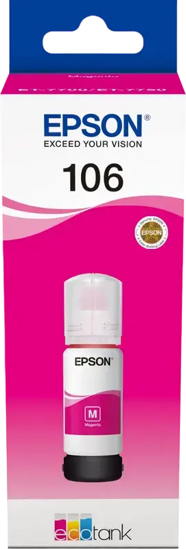 Epson 106 EcoTank Pigment Ink Bottle, 70ml, 5000 Page Yield, for Epson L7160 L7180 Printers, Color: Magenta