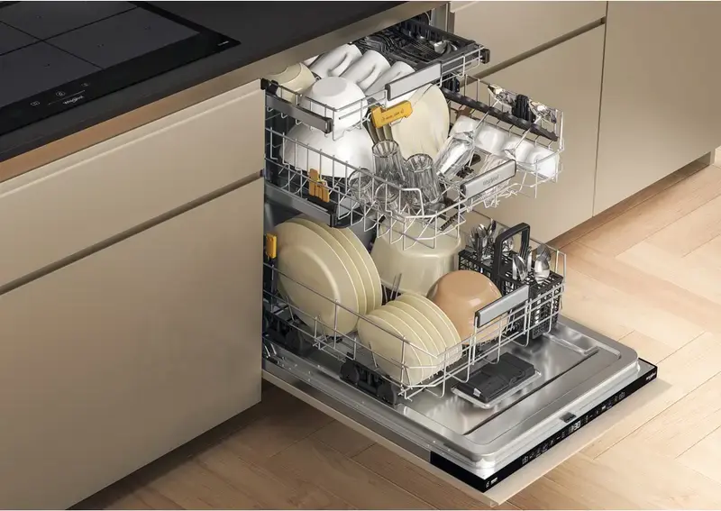 Whirlpool W8I HT58 TS Built-in Dishwasher, 14 Place Settings, 6th Sense Technology, PowerClean Pro, NaturalDry, TimeBeam, Energy Class B, Black