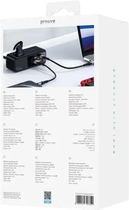 Prelungitor Proove Homester PD-03 GaN cu Protectie Supratensiune, Incarcare Rapida USB-C si USB-A 65W, PD3.0 QC4+, 1 Priza EU AC, Cablu 1.5m, PC Ignifug, Negru
