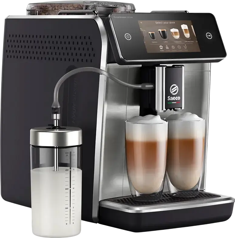 Saeco GranAroma Deluxe SM6685/00 Automatic Coffee Machine, 15 bar, 1500W, Ceramic Grinder, Touch Screen, Wi-Fi, 1.8L Tank, 18 Coffee Specialties, Black/Stainless Steel