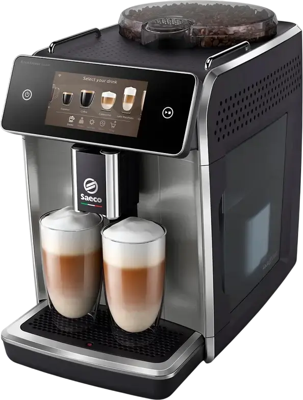 Saeco GranAroma Deluxe SM6685/00 Automatic Coffee Machine, 15 bar, 1500W, Ceramic Grinder, Touch Screen, Wi-Fi, 1.8L Tank, 18 Coffee Specialties, Black/Stainless Steel